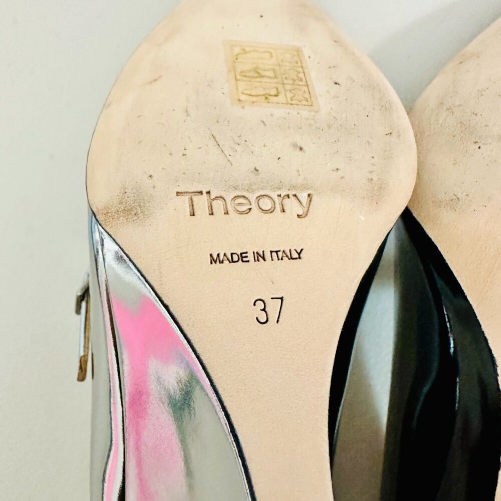 New Theory Metallic Silver Mirror Wedges Pointed Cap Toe Pumps Sandals Italy View 6
